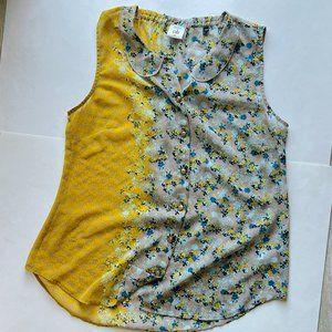 Anthropologie - Cabi floral mustard and blues button up blouse sleeveless